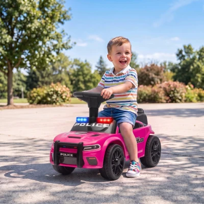 AIYAPLAY Coche Correpasillos de Policía para Niños de 18-36 Meses con Luz Música y Espacio de Almacenaje 65x29,5x36 cm Rosa