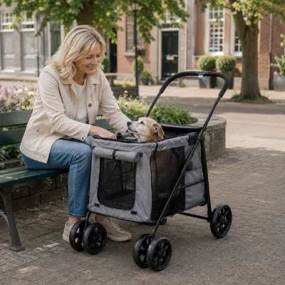 PawHut Opvouwbare Hondenbuggy voor Kleine en Middelgrote Oudere Honden tot 20 kg Grijs