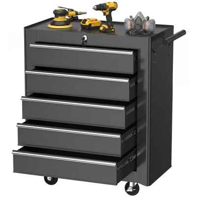 HOMCOM 5-Drawer Tool Chest Steel Lockable Black with Wheels
