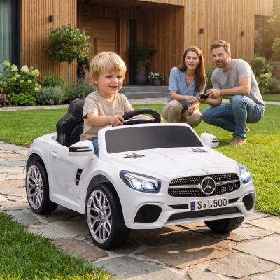AIYAPLAY Carro Elétrico Infantil Mercedes-Benz SL500 12 V com Telecomando 2,4 GHz, 2 Motores e Suspensão, Branco