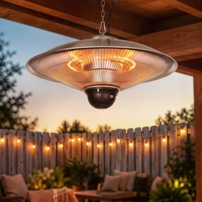 Outsunny Calefactor Exterior de Techo 1010/2210W Estufa de Infrarrojos con Mando a Distancia Ø58,5x33 cm 12,6 m² Plata
