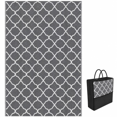 Outsunny Alfombra Exterior Reversible 182x274 cm de Plástico Impermeable para Terraza Patio Camping Playa Gris y Blanco