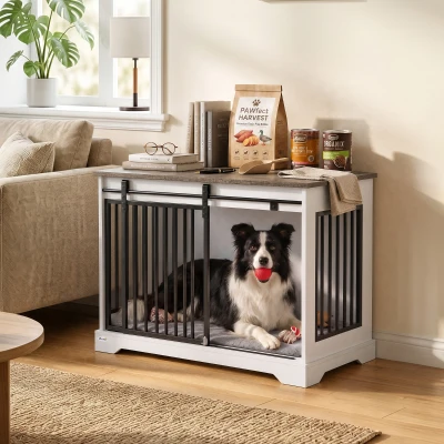 PawHut Dog Crate Furniture Sliding Barn Door 80cm White