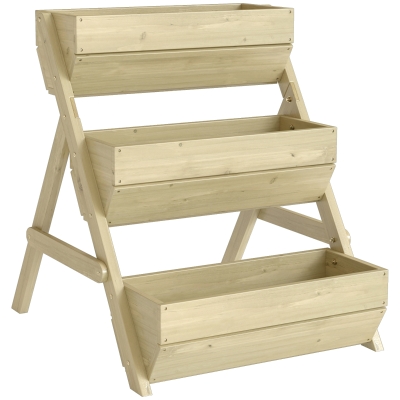 Outsunny Vertikales Hochbeet mit 3 Etagen Vertikalbeet aus Holz Blumenkasten mit 3 Pflanzkästen Ablauflöchern Grün
