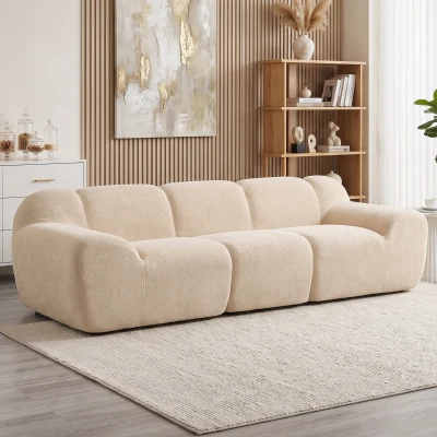 HOMCOM Sofá de 3 Lugares em Chenille 233 cm com Assento Amplo, Apoios de Braços Largos, Sem Montagem, Bege