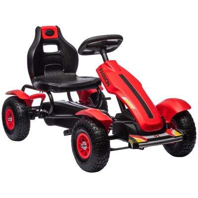 HOMCOM Gokart Tretauto mit Handbremse, verstellbarem Sitz, Vor- und Rückwärtsgang, bis 50kg für Kinder 5-12 Jahren Rot