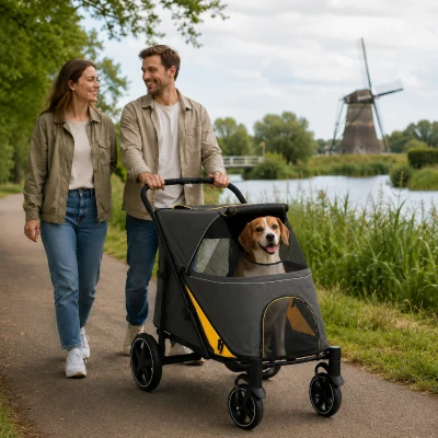 PawHut Hondenbuggy voor Middelgrote en Oudere Honden, Opvouwbare, Donkergrijs, 112 x 65 x 100 cm