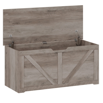 HOMCOM Storage Box 127L Wood-Effect Safety Hinges Grey