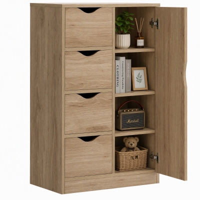 HOMCOM Armario de Salón Aparador Auxiliar con 4 Cajones 1 Puerta y Estante Interior Mueble de Almacenaje Multiusos para Baño Dormitorio Comedor 54x29x83 cm Roble