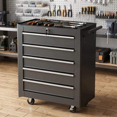 HOMCOM 5-Drawer Tool Chest Steel Lockable Black with Wheels
