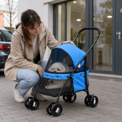 PawHut Opvouwbare Hondenbuggy voor Herstellende Honden en Katten tot 10 kg Blauw/Zwart