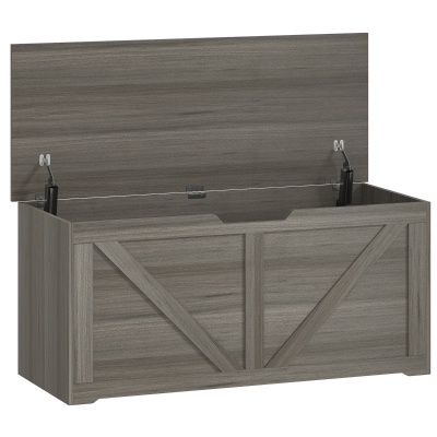 HOMCOM Storage Box 127L Wood-Effect Safety Hinges Dark Grey