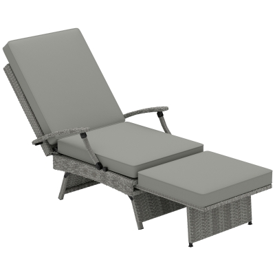 Outsunny Reclining Rattan Lounger Grey