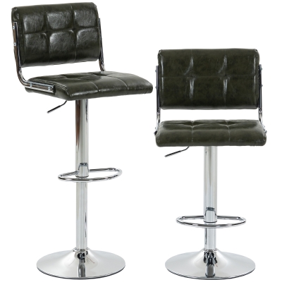 HOMCOM Bar Stools PU Leather Adjustable Set of 2 Green
