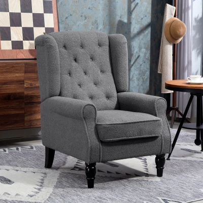 HOMCOM Wingback Tufted Accent Chair Retro Charcoal Grey