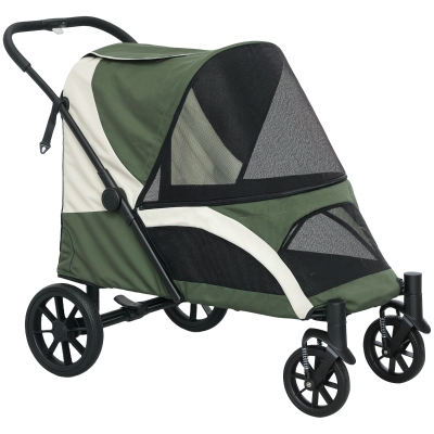 PawHut Passeggino per Cani Pieghevole con Cuscino Verde Scuro