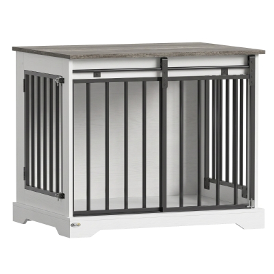 PawHut Dog Crate Furniture Sliding Barn Door 80cm White