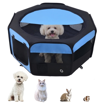 PawHut Portable Pet Playpen Indoor Outdoor Blue 90x41cm