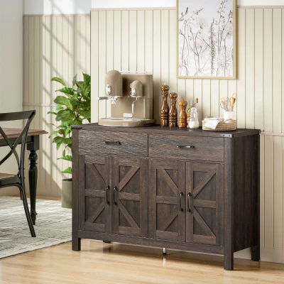 HOMCOM Kitchen Sideboard 4 Doors 2 Drawers Adjustable Shelves Dark Brown