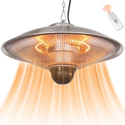 Outsunny Calefactor Exterior de Techo 1010/2210W Estufa de Infrarrojos con Mando a Distancia Ø58,5x33 cm 12,6 m² Plata