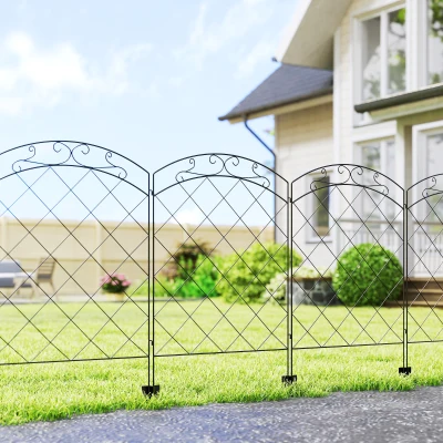 Outsunny Steel Picket Fence Panels Set of 4 Black