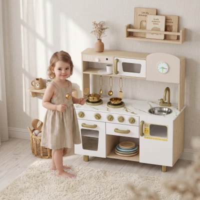 AIYAPLAY Kids Play Kitchen Set with Coffee Machine Storage White