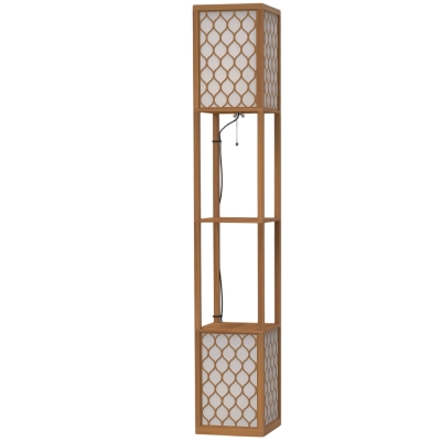 HOMCOM Modern Floor Lamp with Shelves Fabric Shade Wood