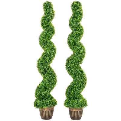 HOMCOM Spiralförmiger Buchsbaum, 2er Set Kunstpflanzen, mit Topf, 150 cm Höhe, Grün