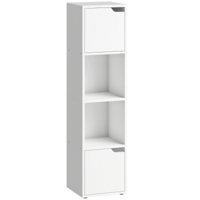 HOMCOM Estantería para Libros con 2 Puertas Librería Estrecha de 4 Niveles con 2 Estantes Abiertos 30x29x119 cm Blanco