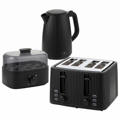 HOMCOM 1,7 l snelkookwaterkoker en 4-sneetjes-toaster-set, eierkoker voor 6 eieren met controlelampje Zwart