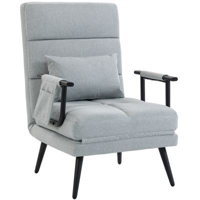 HOMCOM Sillón Cama Plegable 3 en 1 Tapizado en Lino Respaldo Ajustable Almohada con Funda Lavable 67x73x96 cm Gris Claro