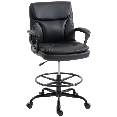HOMCOM Silla de Dibujo Silla de Escritorio Ergonómica Giratoria con Altura y Reposapiés Ajustable Negro