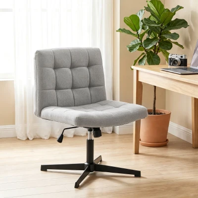 HOMCOM Armless Office Chair Linen Wide Seat Rocking Grey
