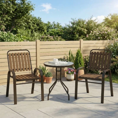 Outsunny 3pc Patio Bistro Set Glass Table Dark Brown