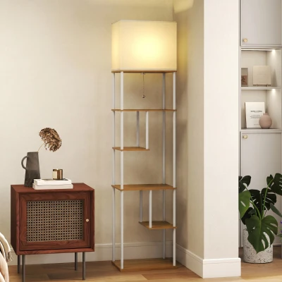 HOMCOM Lampe Pied avec Étagères Télécommande Ampoule E27 Naturel