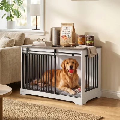 PawHut Large Dog Crate Furniture Sliding Barn Door 100cm White