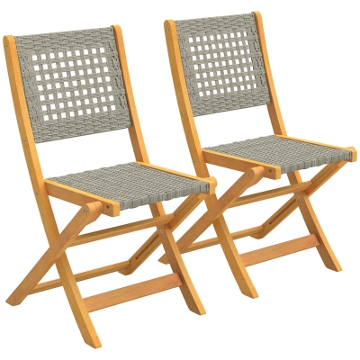 Outsunny Gartenstühle 2 Stück Klappstuhl mit Atmungsaktiv Sitz angenehme Sitzhöhe aus Massivholz & Polyrattan
