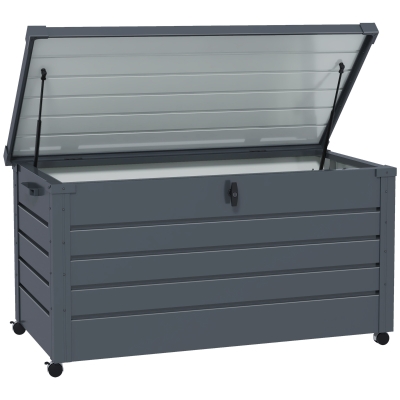 Outsunny Outdoor Aufbewahrungsbox, Gartenbox, Kissenbox, wetterbeständig, 4 Rollen, 100 x 62 x 65 cm, Dunkelgrau