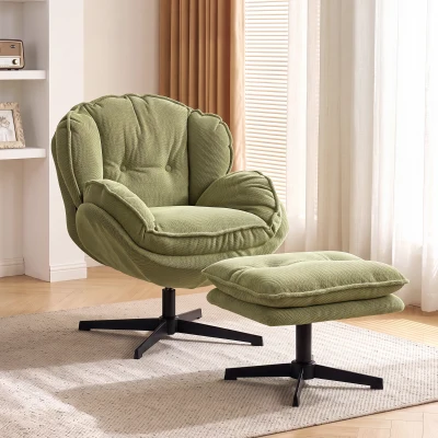 HOMCOM Swivel Chenille Armchair with Footstool Steel Green