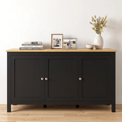 HOMCOM Sideboard Buffet Cabinet Adjustable Shelves Black Natural