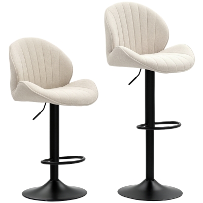 HOMCOM Conjunto de 2 Bancos de Bar Giratórios com Altura Ajustável 62-83 cm, Revestidos em Chenille, com Encosto e Apoio para os Pés, Bege