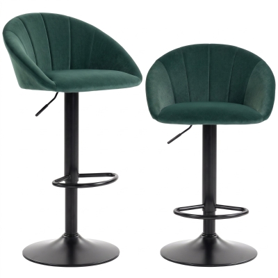 HOMCOM Bar Stools Set 2 Swivel Velvet Backrest Adjustable Dark Green