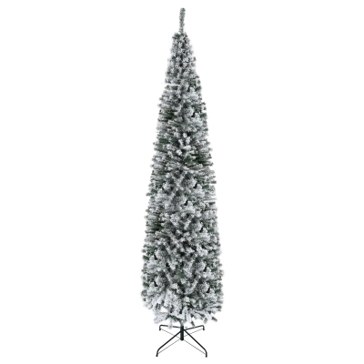 HOMCOM Árvore de Natal Estreita 270 cm com Efeito Neve, 1014 Ramos e Suporte Metálico, Verde e Branco