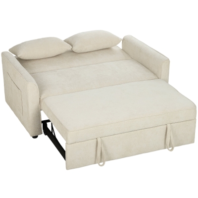 HOMCOM 2-Sitzer Schlafsofa 3-in-1, Clic-Clac Chenille Sofa 142 cm, verstellbare Rückenlehne, 2 Kissen, Beige