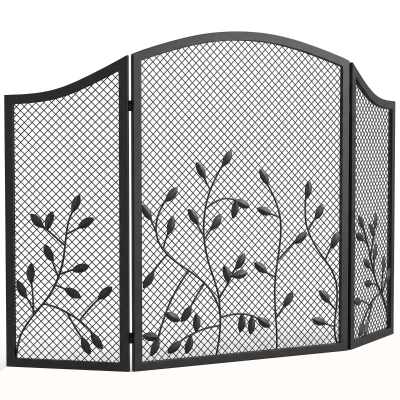HOMCOM 3-Panel Metal Fireplace Screen Heat-Resistant Black