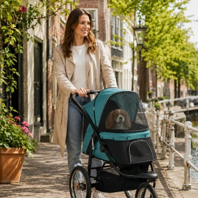 PawHut  Hondenbuggy voor Kleine en Middelgrote Oudere Honden tot 20 kg, Inklapbaar, Donkergroen, 111 x 58 x 107 cm