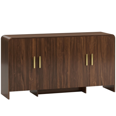 HOMCOM Buffet Salon 4 Portes Noyer 152x40x80cm Rangement Moderne