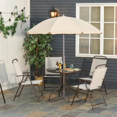 Outsunny Conjunto de Muebles para Jardín con 4 Sillas 1 Mesa y 1 Parasol Texteline Aluminio y Poliéster Beige
