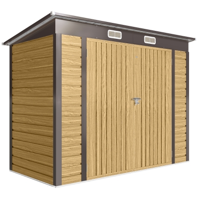 Outsunny Galvanised Steel Shed with Door Oak 3.7x7.9ft