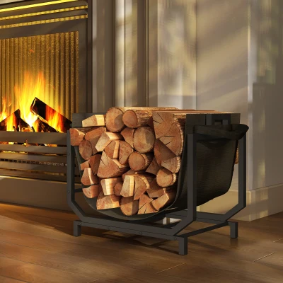 Outsunny Range-Bûches Métal Noir avec Sac 53x33x43 cm